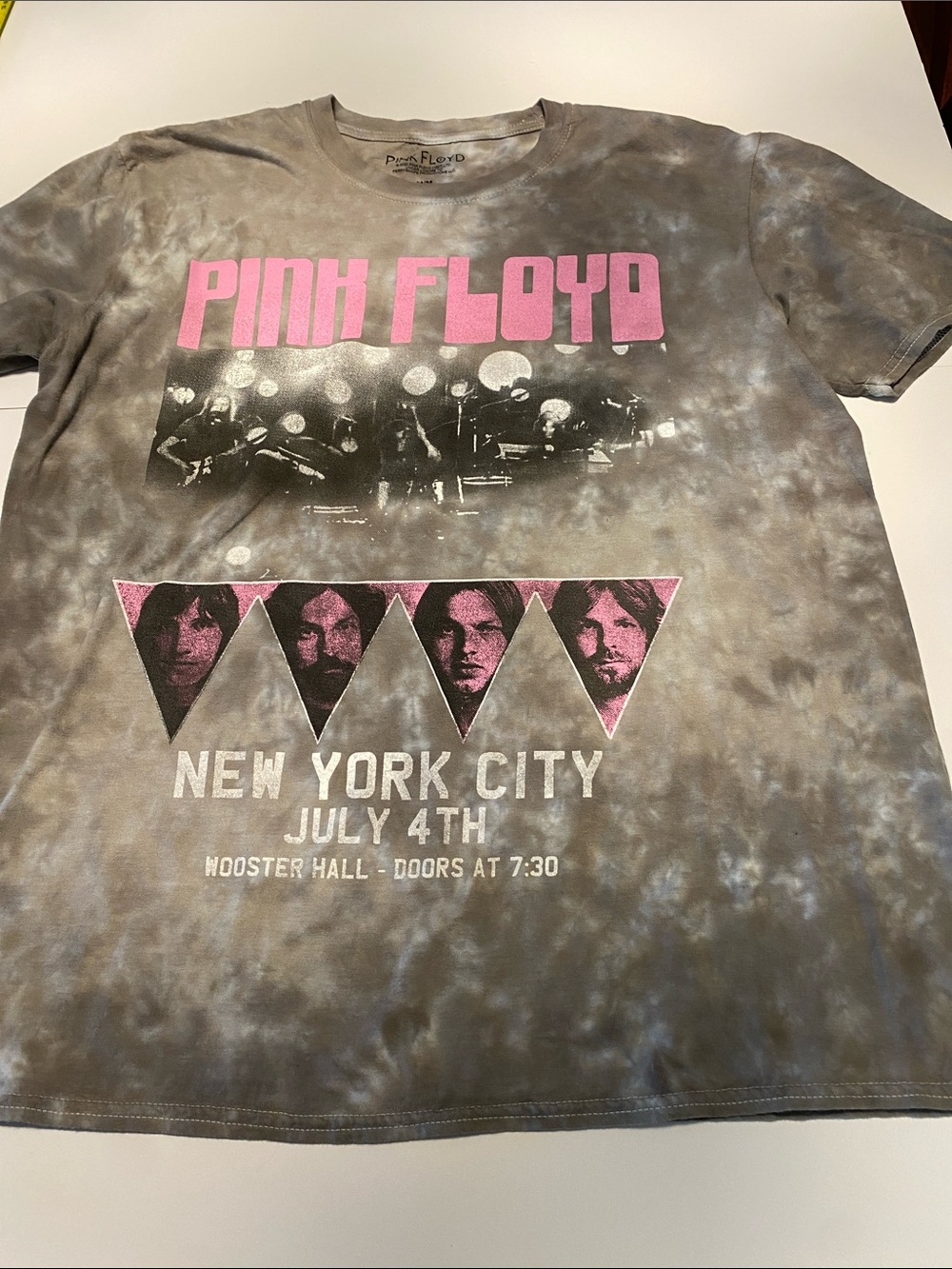 Pink Floyd Gray Tie-Dye Tee with Pink Logo and NYC Graphic